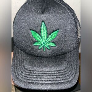Black Cap with Green 420 Leaf Embroidery (Trucker)